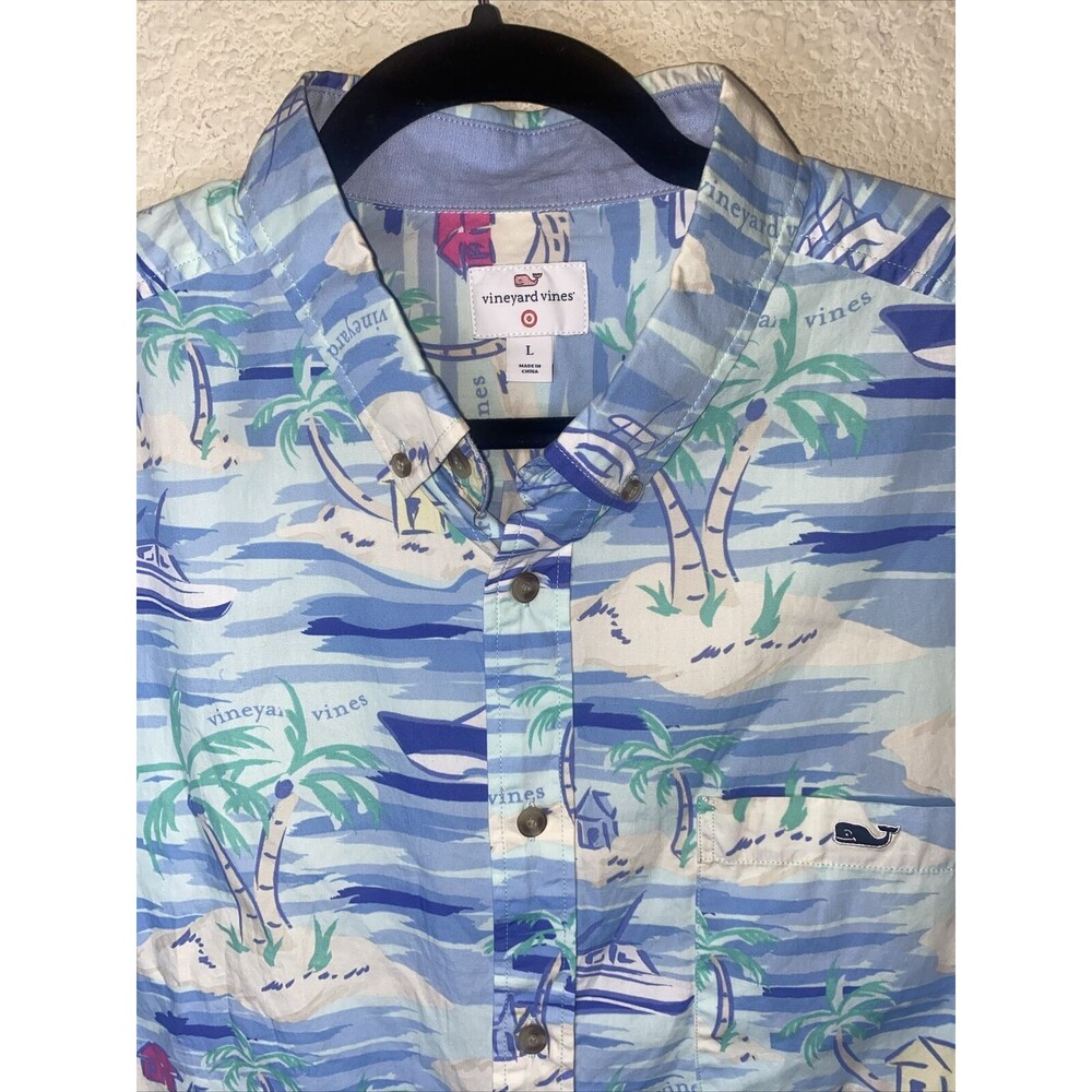 Vineyard Vines Island Tropical shirt Boat L Ocean Short Sleeve button - Picture 4 of 8